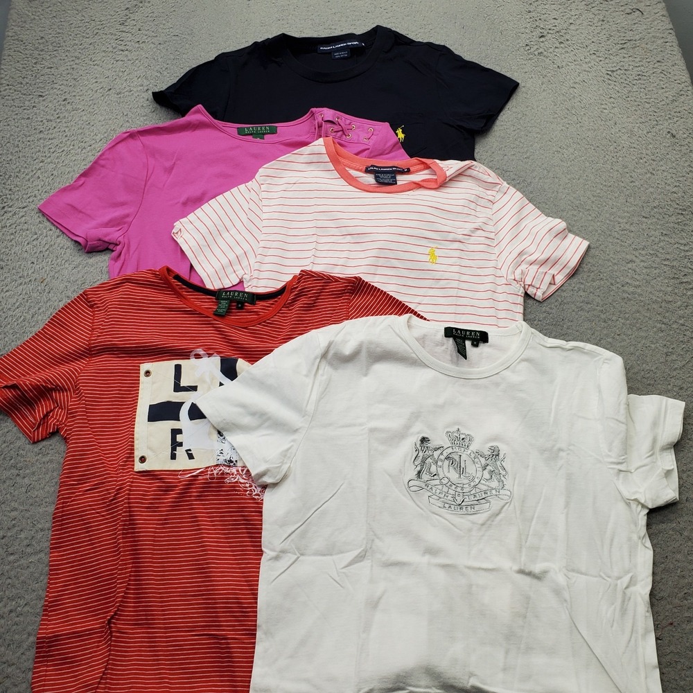 Lot Of 5 Lauren Ralph Lauren T-Shirts Womens Medium Multi Striped Short Sleeve